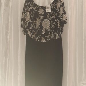 Connected Apparel 8P Black dress with taupe and white flowers